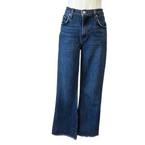 REFORMATION Women's Blue Cropped Flood Kasai High Waist Raw Hem Jeans Size 27